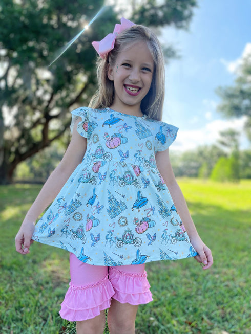Girls Mouse Princess Glass Slipper Shorts Set with Matching Bow - Bowtism